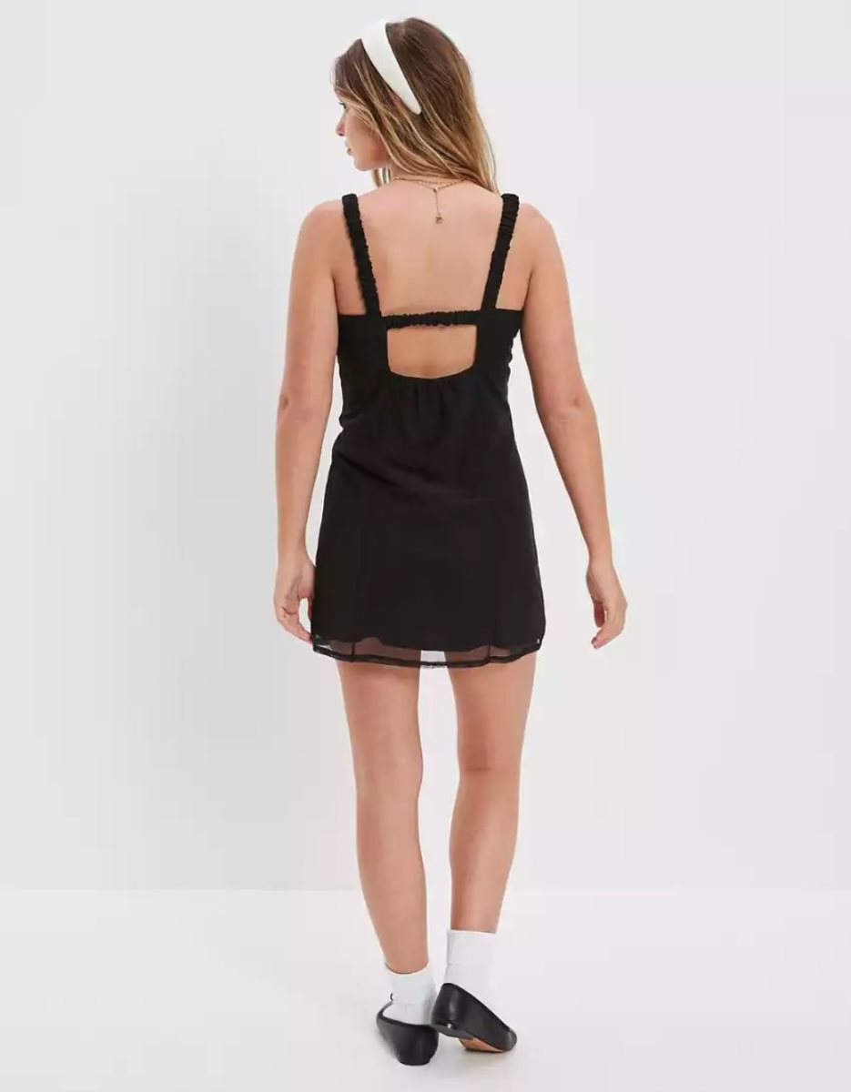 Mini Robe American Eagle AE Ruched Mesh Slip Noir Femme | NCP-07798961